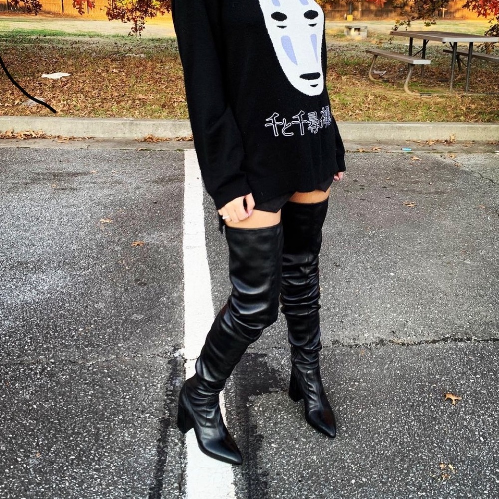 Prada Black Leather THIGH high boot Size 37